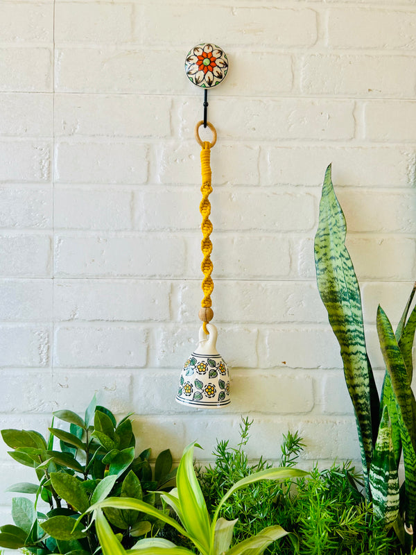 BLOSSOM | Ceramic Macrame Bell with Ceramic Hook - Yellow Flowers