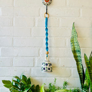 SAPPHIRE | Ceramic Macrame Bell with Ceramic Hook - Blue Flowers