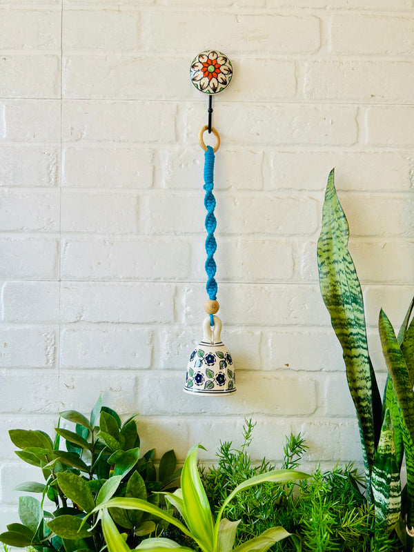 SAPPHIRE | Ceramic Macrame Bell with Ceramic Hook - Blue Flowers