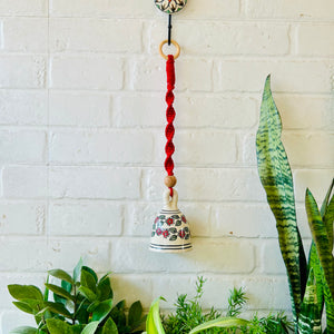 CHERRY | Ceramic Macrame Bell with Ceramic Hook - Red Flowers