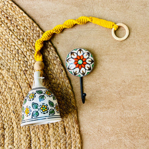 BLOSSOM | Ceramic Macrame Bell with Ceramic Hook - Yellow Flowers