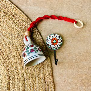 CHERRY | Ceramic Macrame Bell with Ceramic Hook - Red Flowers