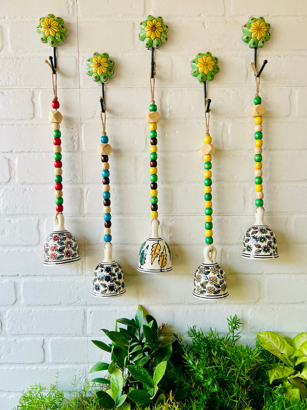 SET OF FIVE | Ceramic Beaded Bells with Ceramic Hooks (BUY 4 GET 1 FREE)