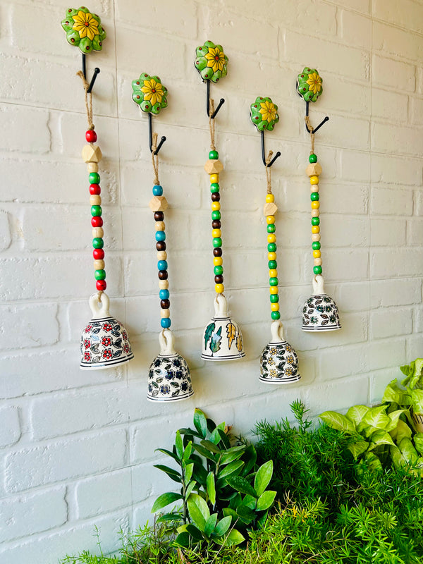 SET OF FIVE | Ceramic Beaded Bells with Ceramic Hooks (BUY 4 GET 1 FREE)