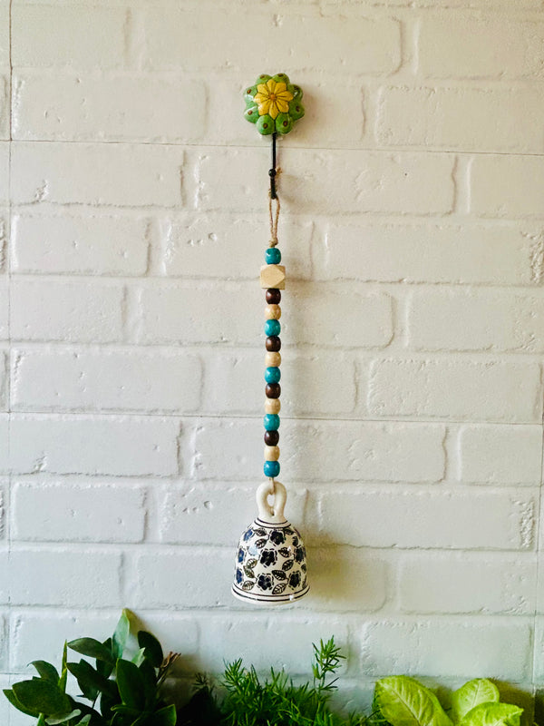 SAPPHIRE | Ceramic Beaded Bell with Ceramic Hook - Blue Flowers