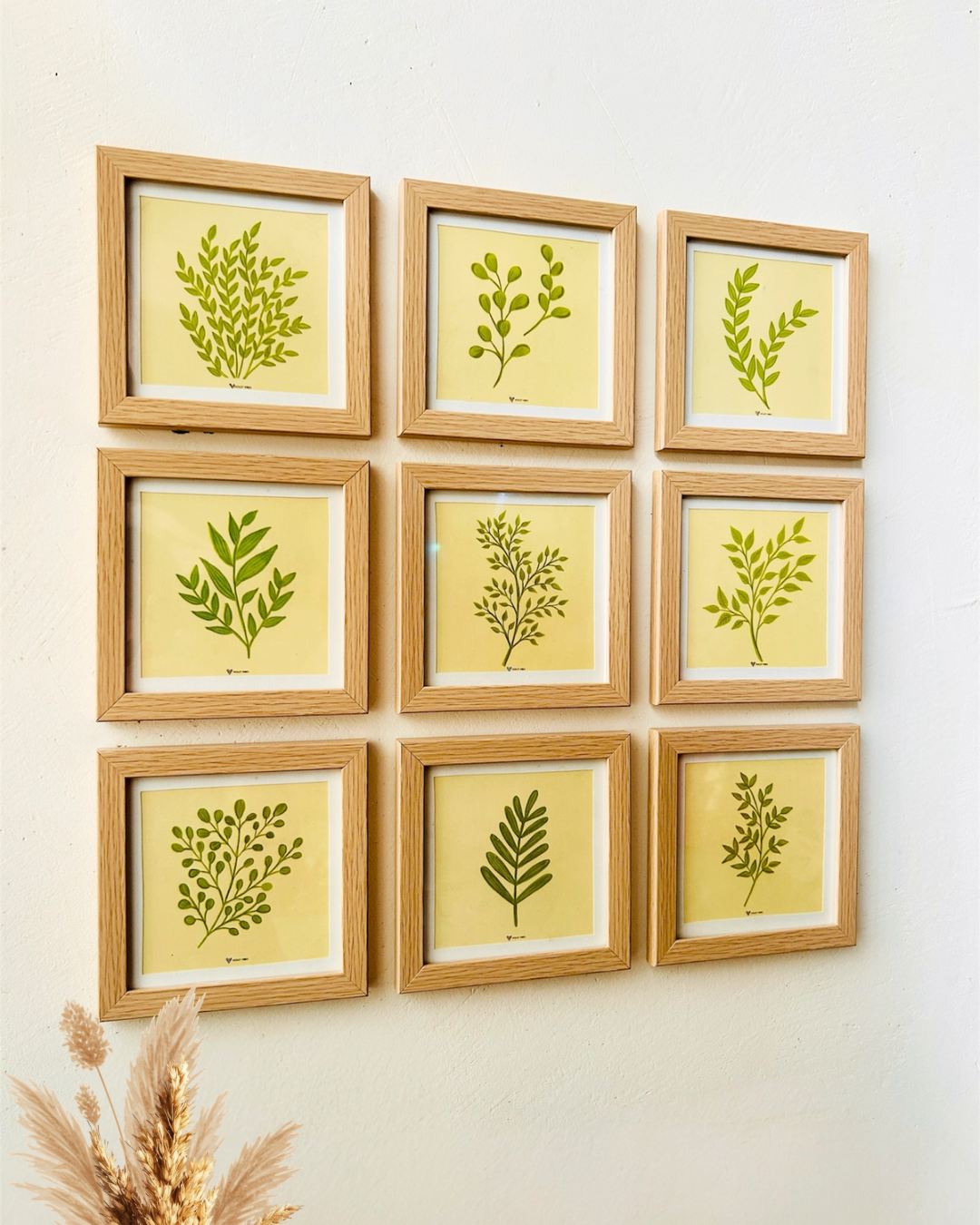 Whispers of leaves | Brown Wall Frame Set of 9 | Hand made designs | Glass on top
