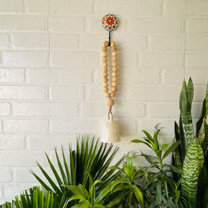 Classic White Boho Beaded Ceramic Bells with ceramic hooks