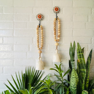 Classic White Boho Beaded Ceramic Bells with ceramic hooks