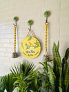 Bless this home wall set up with two Lemon Yellow macrame bells