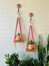 Pink Beaded Mini Shelves with ceramic hooks and ceramic owl planters