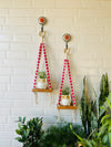 Pink Beaded Mini Shelves with ceramic hooks and ceramic owl planters