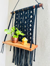 'CROSSING PATHS' MACRAME SHELF WITH A CERAMIC HOOK | BLACK