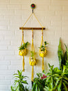 Beaded Triple Macrame Plant Hanger with Owl planters & Ceramic Hook | Peppy Yellow