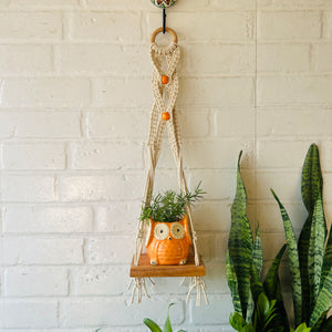 "Boho Braid" Mini Shelves with Owl shaped planters and Ceramic hooks ( Testing )