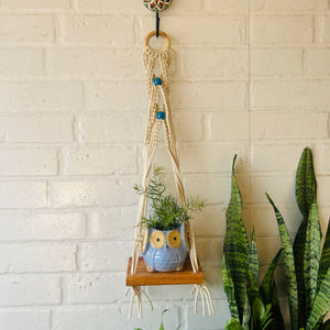 "Boho Braid" Mini Shelves with Owl shaped planters and Ceramic hooks ( Testing )