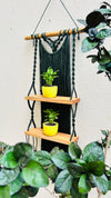 SunLeaf (Shades of yellow and Green) | Mac Two Stories | Macrame Shelf with a Ceramic hook and two ceramic planters