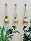 KNOT AND BEAD | SET OF THREE | SAND | Macrame Shelves with engraved planters and ceramic hooks