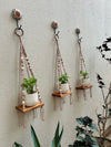 KNOT AND BEAD | SET OF THREE | SAND | Macrame Shelves with engraved planters and ceramic hooks