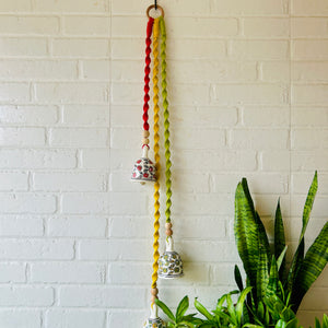 Macrame Melodies | LONG BRAIDS (Set of 3 'ceramic' hanging bells) + Ceramic hook