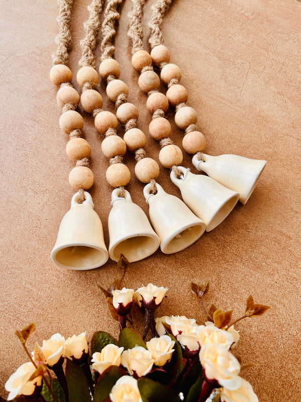 Boho Ivory | Mini Ceramic Bells | Set of 5 | With Ceramic Hooks (Buy 4 get 1 free)
