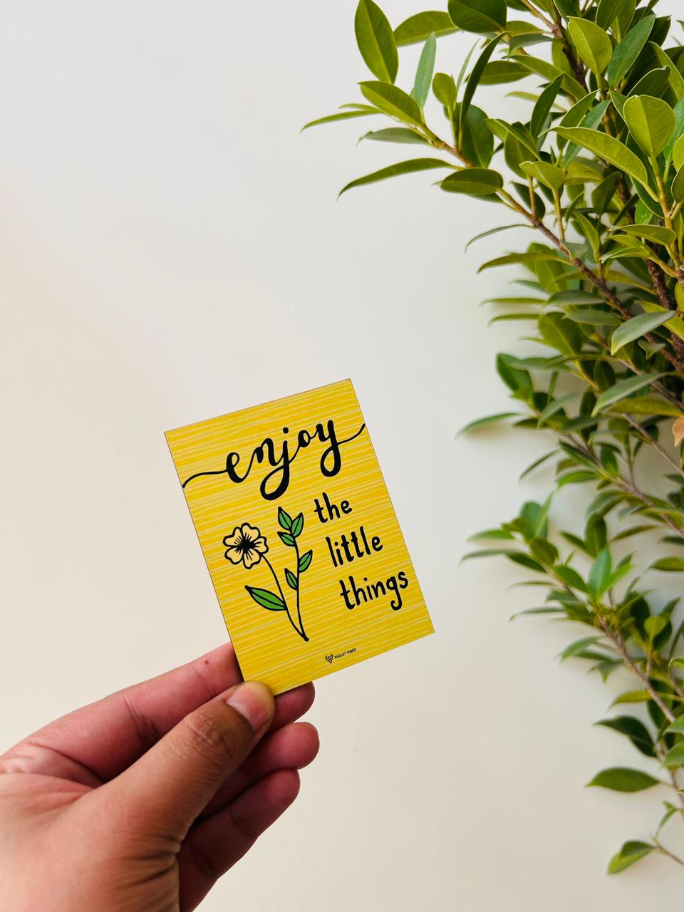Enjoy the Little Things | Small wooden sticker with hand doodled design