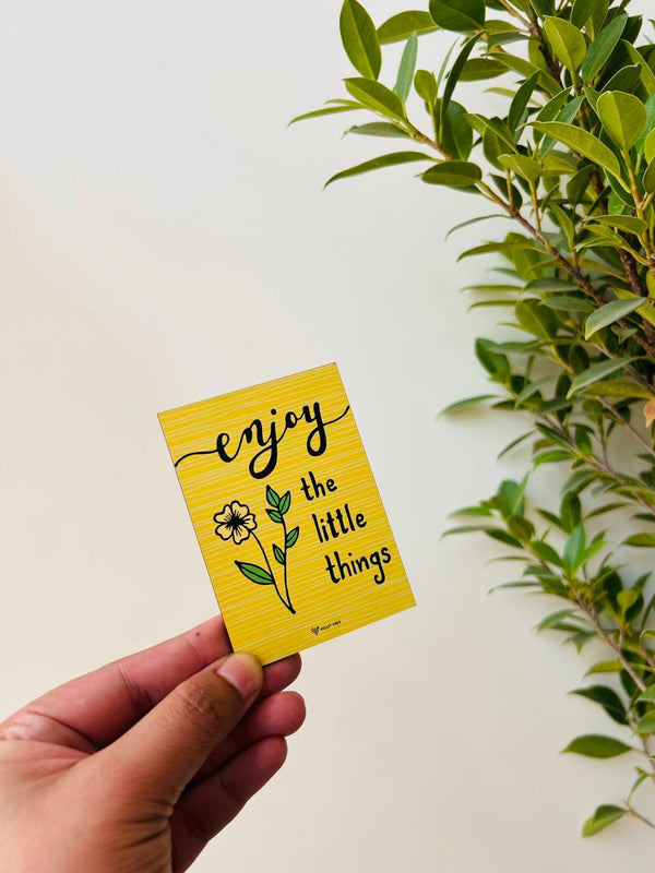 Enjoy the Little Things | Small wooden sticker with hand doodled design
