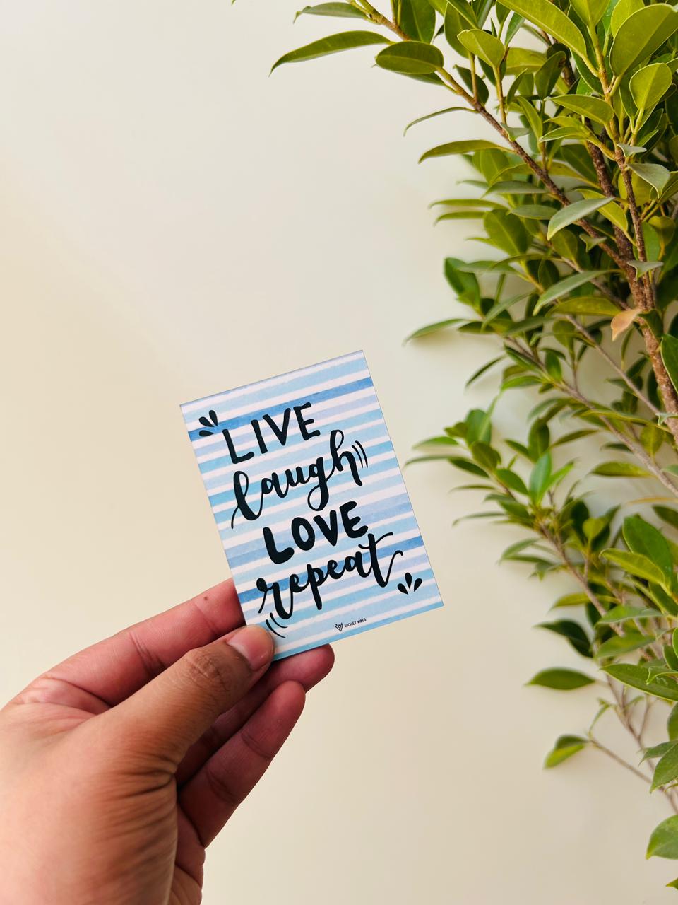 Live Love Laugh Repeat | Small wooden sticker with hand doodled design