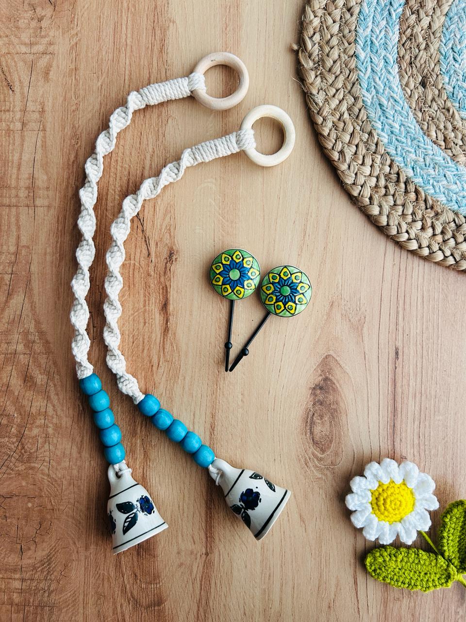 Neer | Panchratna Temple Chimes | Ceramic Macrame Bells with Ceramic Hooks