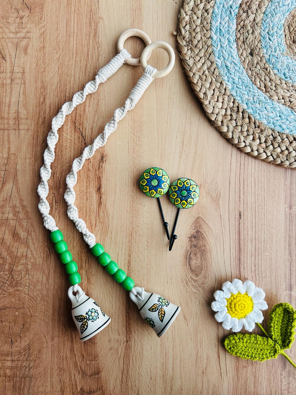 Panna | Panchratna Temple Chimes | Ceramic Macrame Bells with Ceramic Hooks