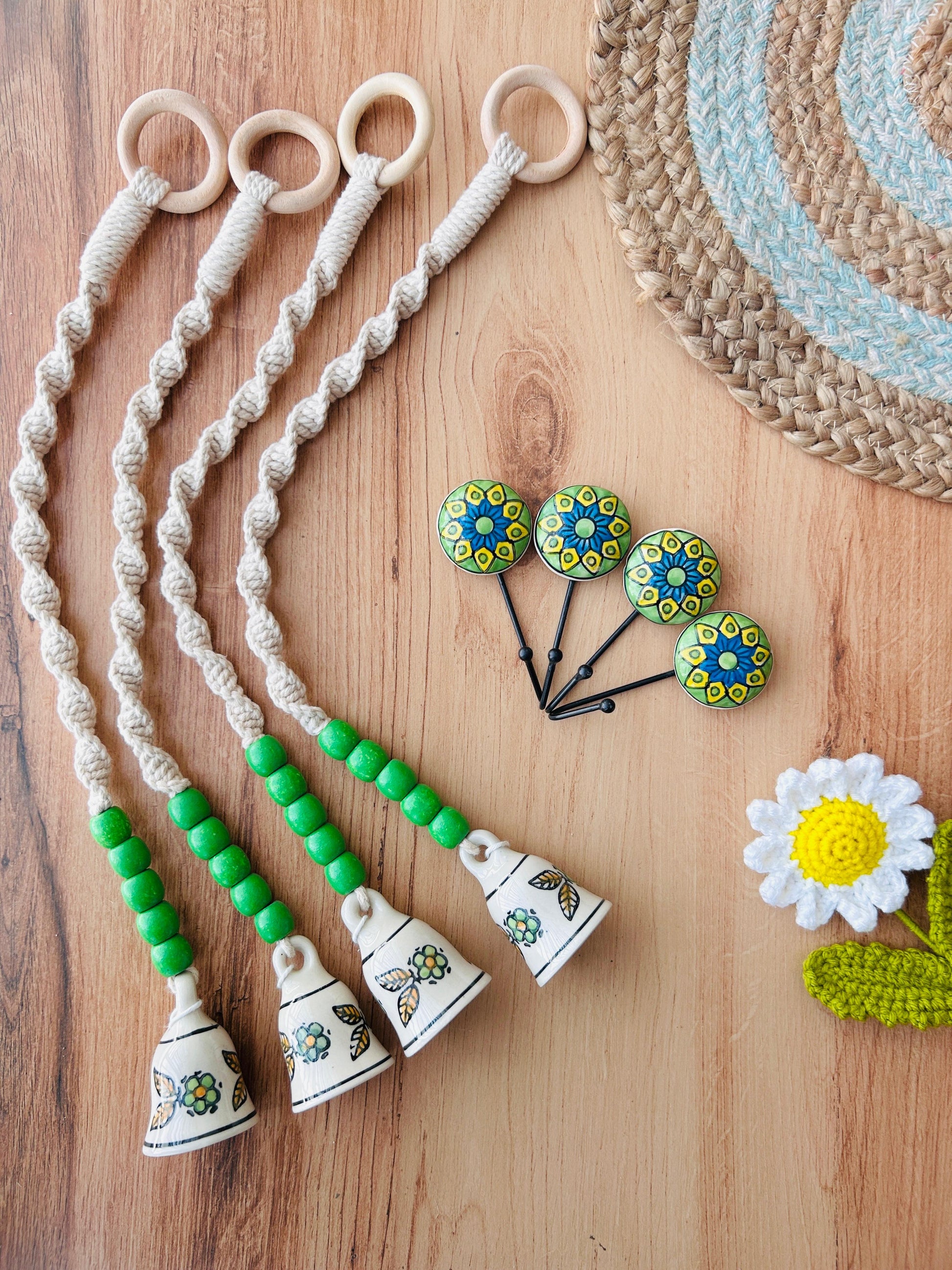 Panna | Panchratna Temple Chimes | Ceramic Macrame Bells with Ceramic Hooks