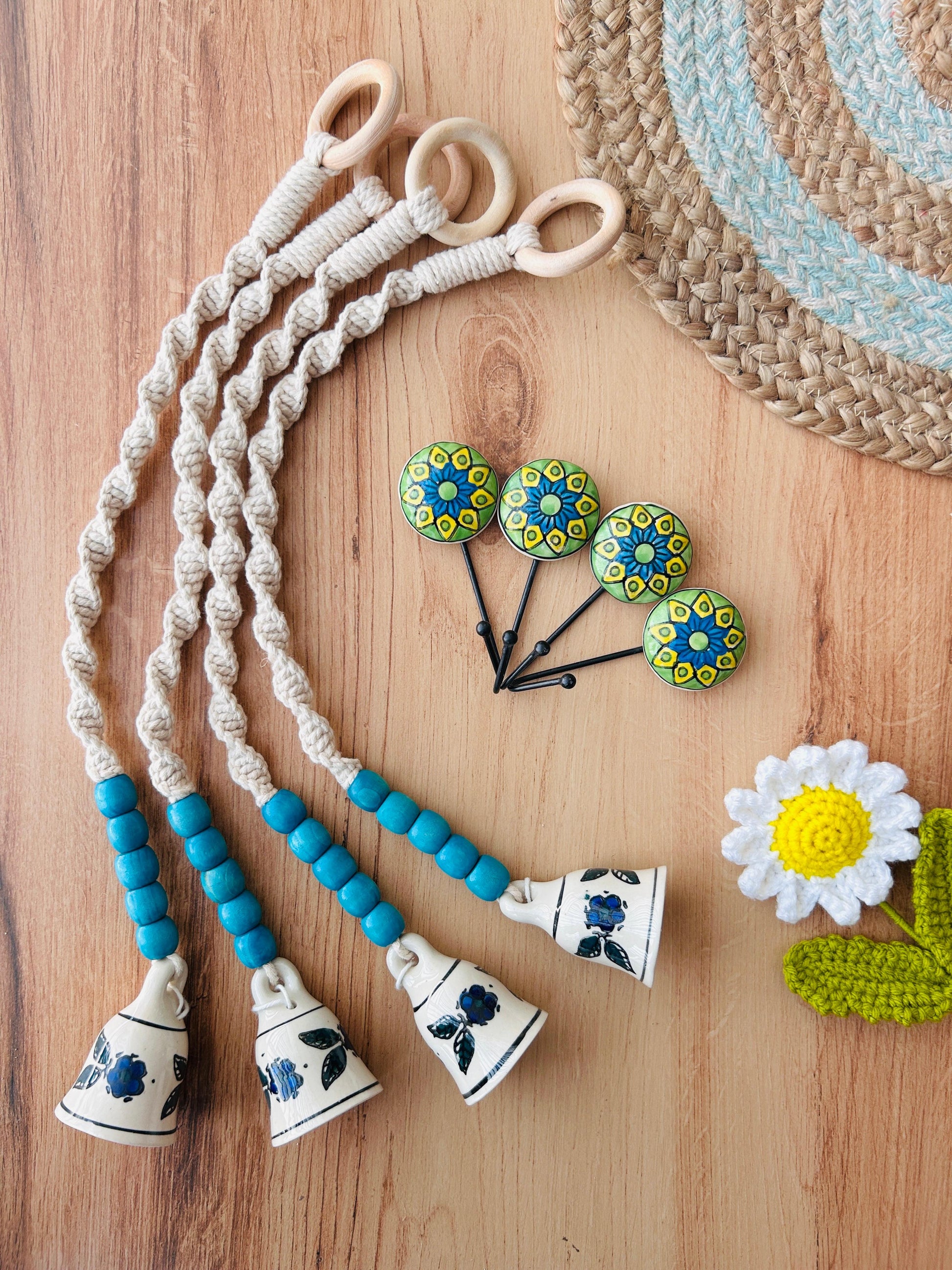 Neer | Panchratna Temple Chimes | Ceramic Macrame Bells with Ceramic Hooks