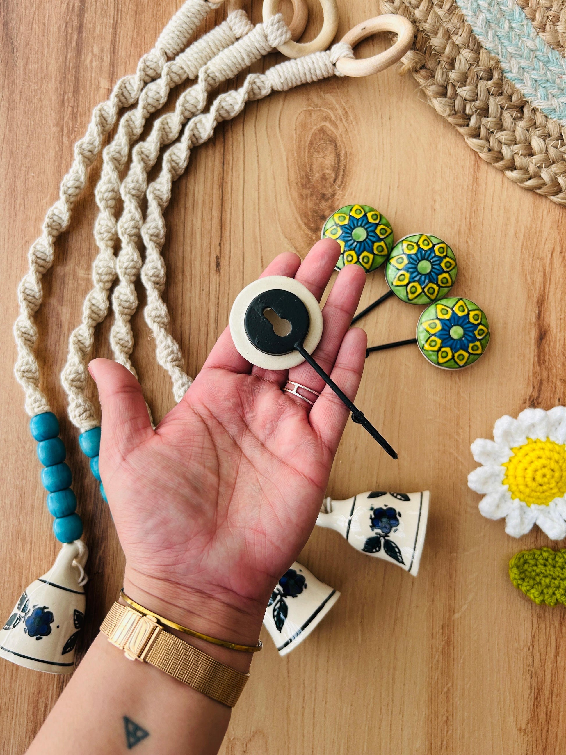 Neer | Panchratna Temple Chimes | Ceramic Macrame Bells with Ceramic Hooks