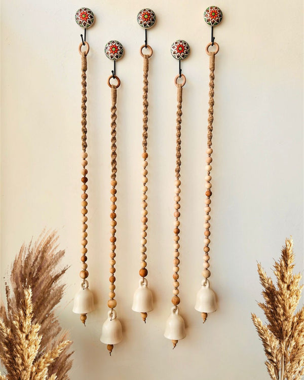 Boho Ivory | Backdrop Ceramic Bells | Set of 5 | With Ceramic Hooks