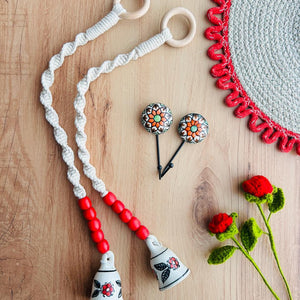 GULAAL | Panchratna Temple Chimes | Ceramic Macrame Bells with Ceramic Hooks