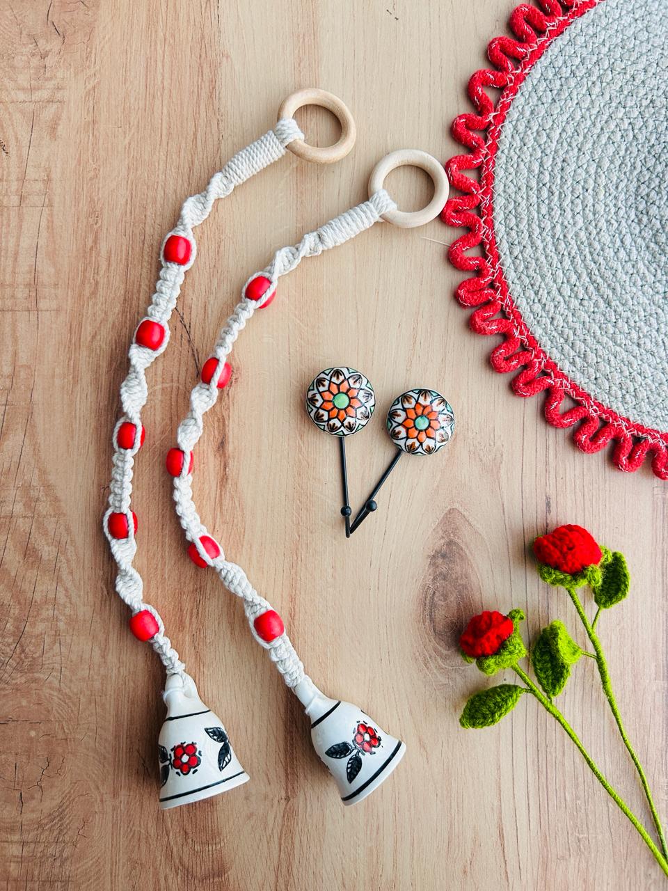 GULAAL | Temple Chimes | Ceramic Macrame Bells with Ceramic Hooks