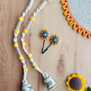 CHANDAN | Temple Chimes | Ceramic Macrame Bells with Ceramic Hooks