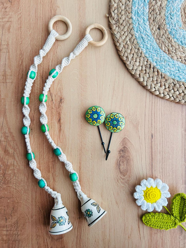 PANNA | Temple Chimes | Ceramic Macrame Bells with Ceramic Hooks