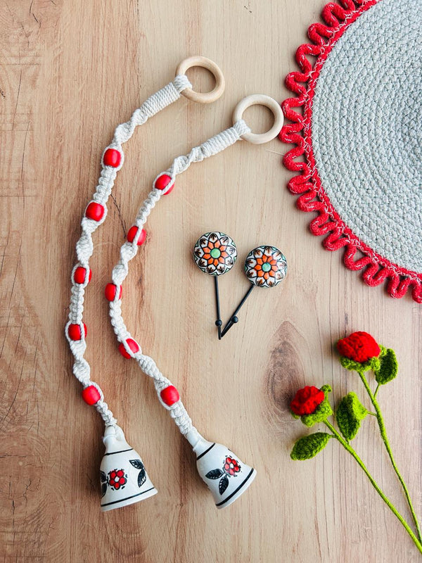 GULAAL | Temple Chimes | Ceramic Macrame Bells with Ceramic Hooks