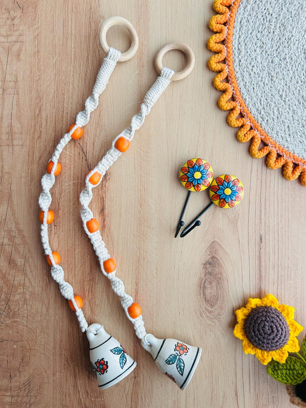 KESARI | Temple Chimes | Ceramic Macrame Bells with Ceramic Hooks