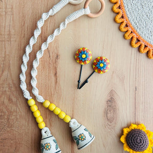 CHANDAN | Panchratna Temple Chimes | Ceramic Macrame Bells with Ceramic Hooks