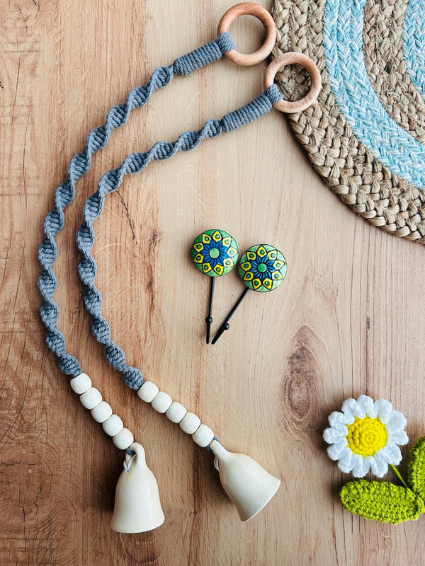SAADGI | Temple Chimes | Ceramic Macrame Bells with Wooden Beads