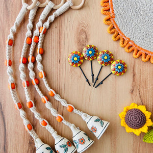 KESARI | Temple Chimes | Ceramic Macrame Bells with Ceramic Hooks