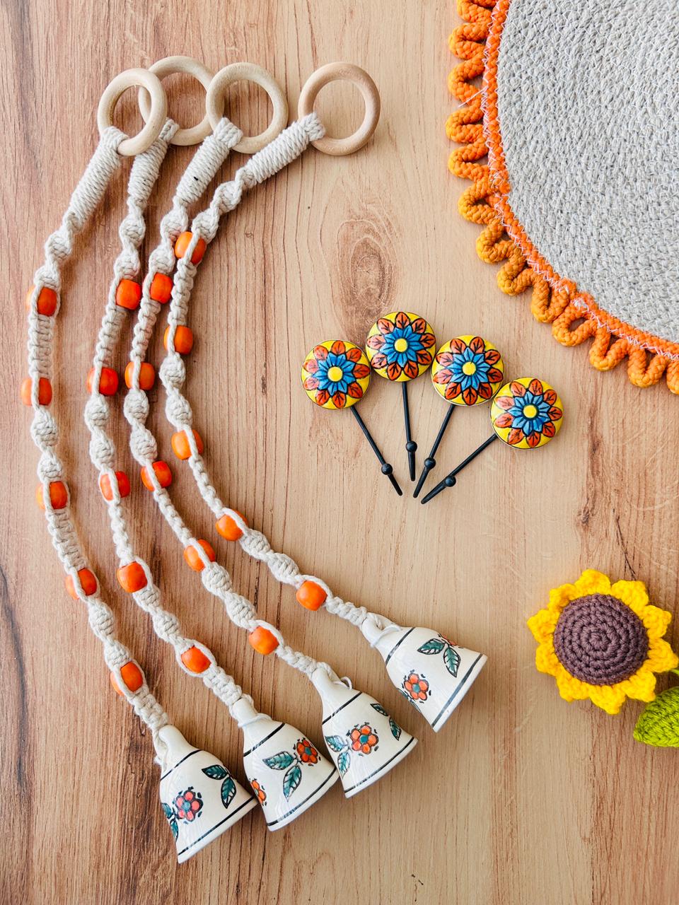 KESARI | Temple Chimes | Ceramic Macrame Bells with Ceramic Hooks