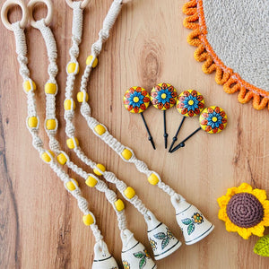 CHANDAN | Temple Chimes | Ceramic Macrame Bells with Ceramic Hooks