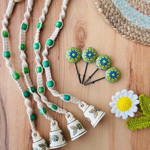 PANNA | Temple Chimes | Ceramic Macrame Bells with Ceramic Hooks