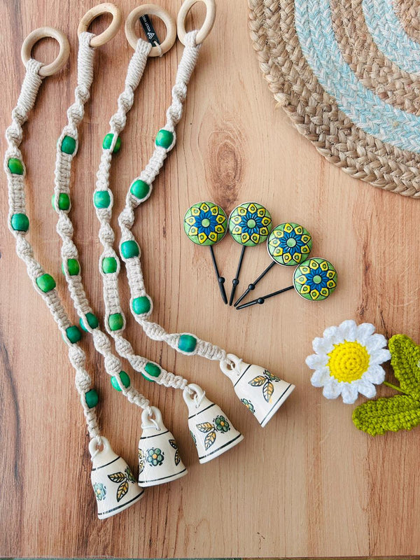 PANNA | Temple Chimes | Ceramic Macrame Bells with Ceramic Hooks