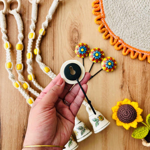 CHANDAN | Temple Chimes | Ceramic Macrame Bells with Ceramic Hooks