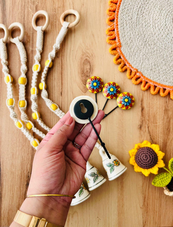 CHANDAN | Temple Chimes | Ceramic Macrame Bells with Ceramic Hooks