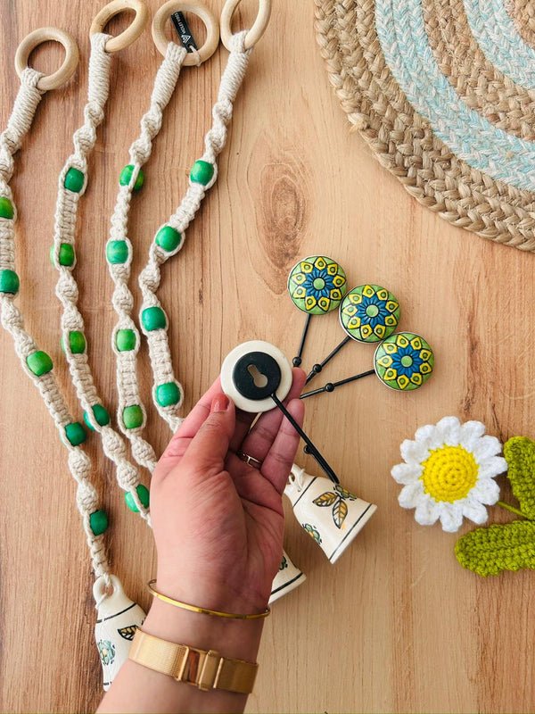 PANNA | Temple Chimes | Ceramic Macrame Bells with Ceramic Hooks