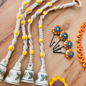 CHANDAN | Temple Chimes | Ceramic Macrame Bells with Ceramic Hooks